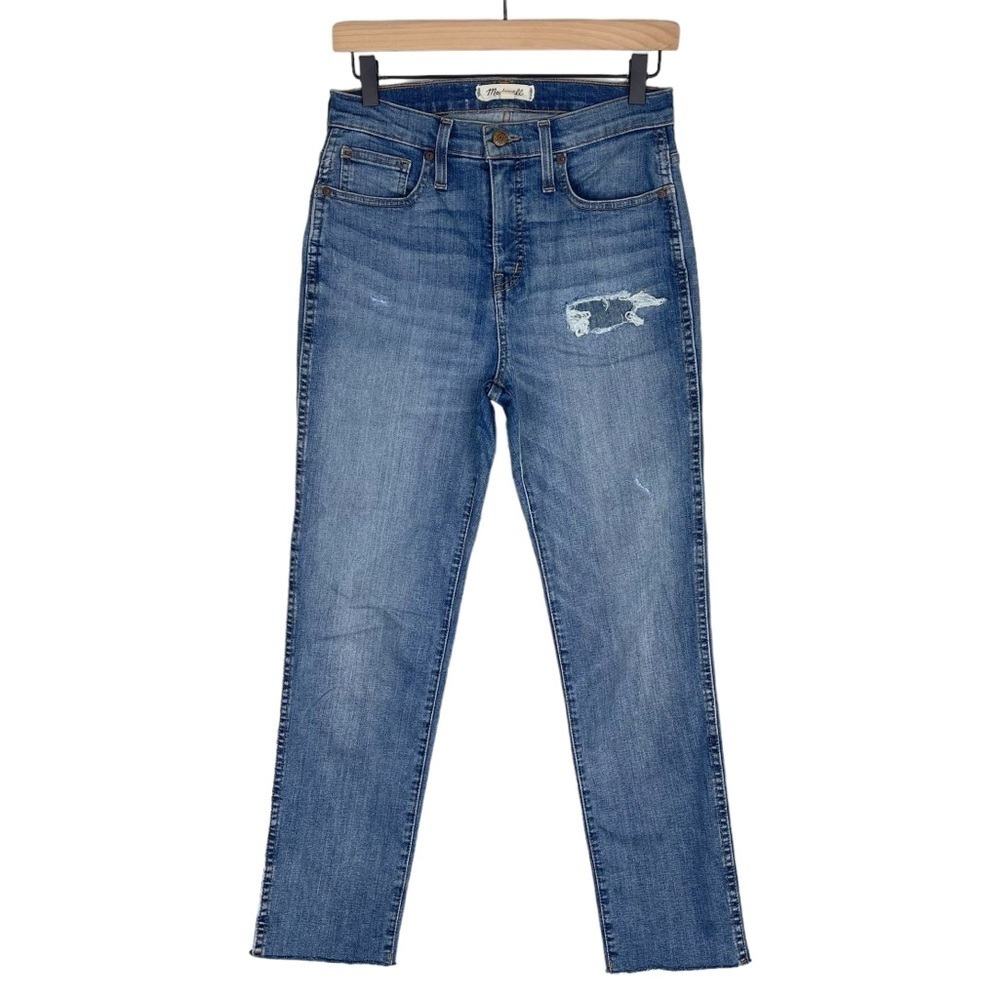 Madewell Stovepipe Jeans 26 Holburn High Rise Straight Leg Raw Hem Stretch Denim